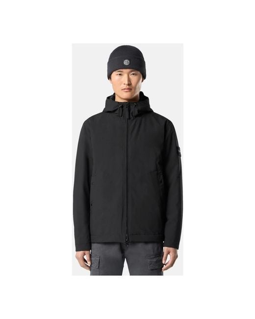 Stone Island Soft Shell-R Hooded Jacket in het Black voor heren