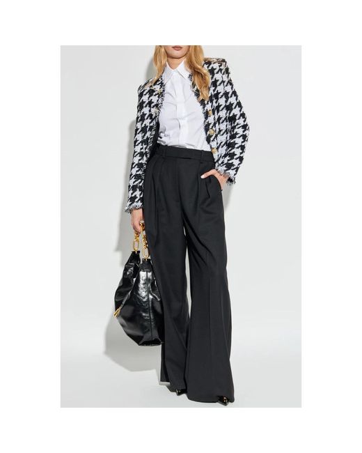 Balmain Jassen ,Zwart ,Leer Blazer Met Pied-De-Poule Patroon in het Black