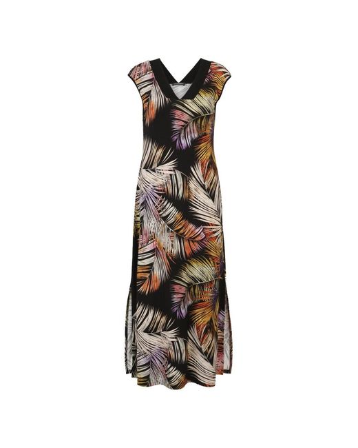 Doris Streich Brown Maxi-Kleid Mit Palmblattmuster