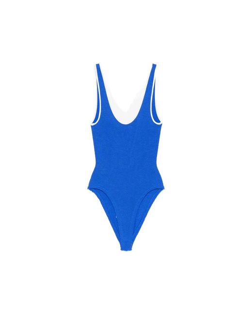 Hunza G Blue Textured Trim Swimsuit