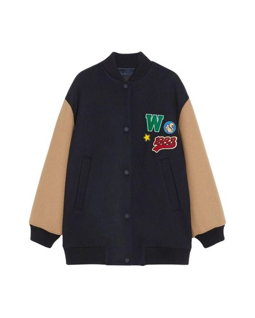 Weekend by Maxmara Blue Woll-bomberjacke mit geripptem kragen