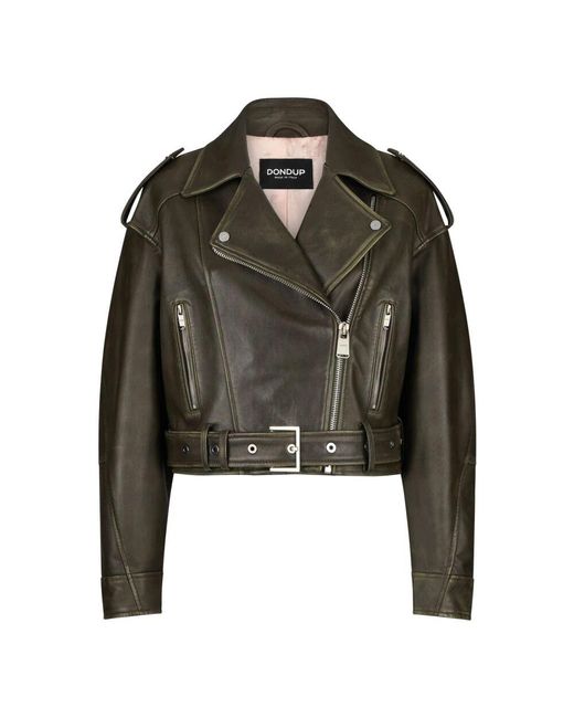 Dondup Green Khaki Leder Bikerjacke Ss25