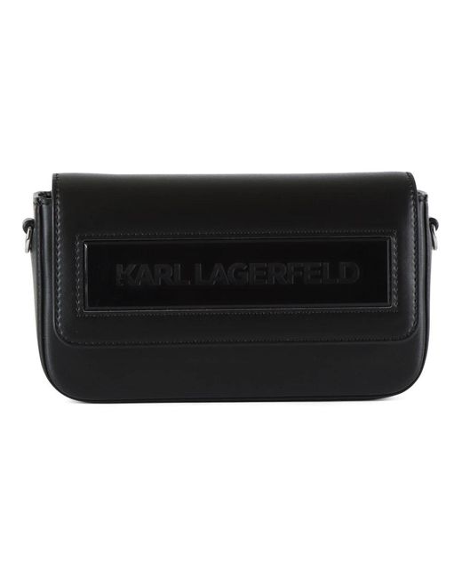 Karl Lagerfeld Black Leder- und kunstleder-schultertasche ikon sm flap