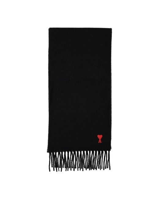 Sciarpa in lana nera con frange di AMI in Black