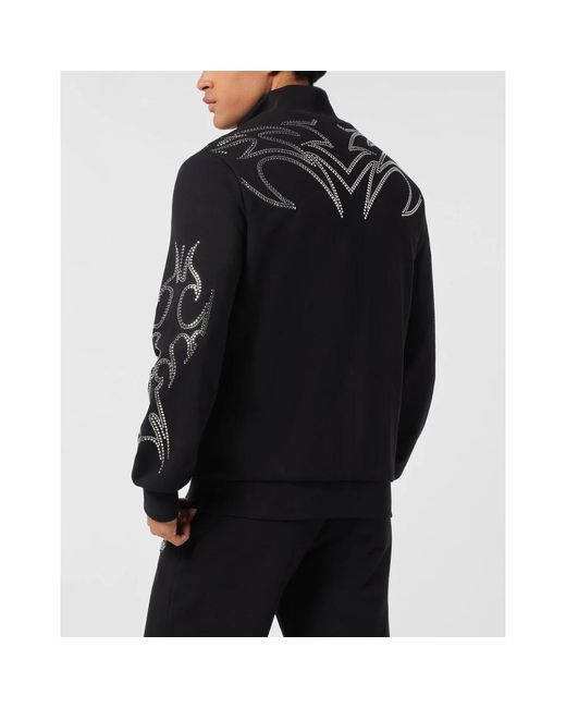 Philipp Plein Hoodies & Sweatvesten ,Zwart ,Katoen Tracksuit Jacket Texas Studs in het Black voor heren