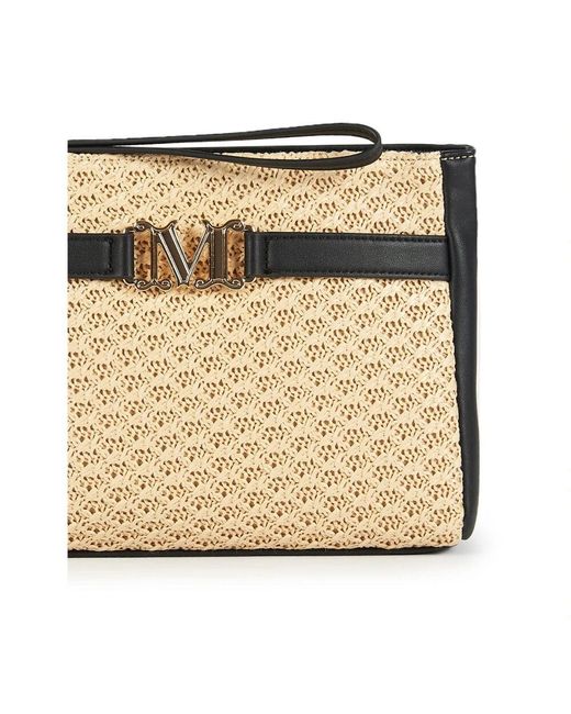 Max Mara Metallic Stroh clutch mit schwarzem leder