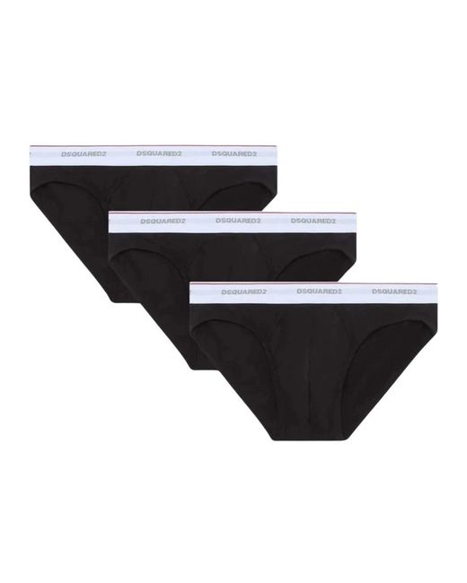 DSquared² Ondergoed ,Zwart ,Katoen 3-Pack Katoen Stretch Briefs in het Black voor heren