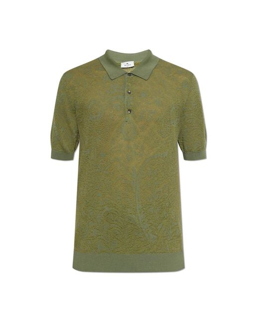Etro Tops ,Groen ,Katoen Gebreid Katoenen Poloshirt Met Bloemen Paisley Motief in het Green voor heren