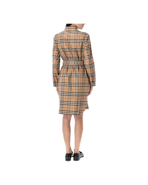 Burberry Natural Hemdkleid Aus Karierter Baumwolle