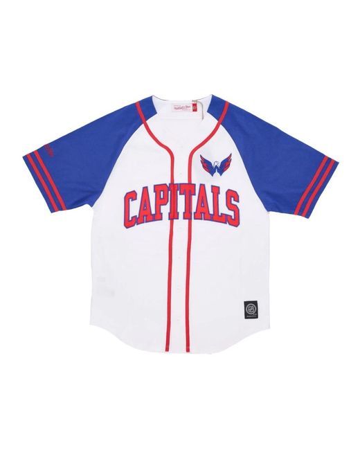 Mitchell & Ness Fitness ,Veelkleurig ,Katoen Nhl Oefendag Knoopsluiting Jersey in het Blue voor heren