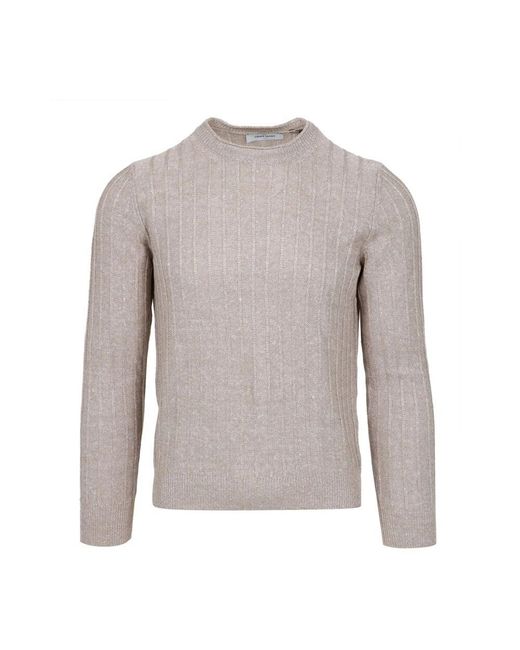 Gran Sasso Beiger Leinen Baumwoll Pullover Gerippter Kragen in Gray für Herren