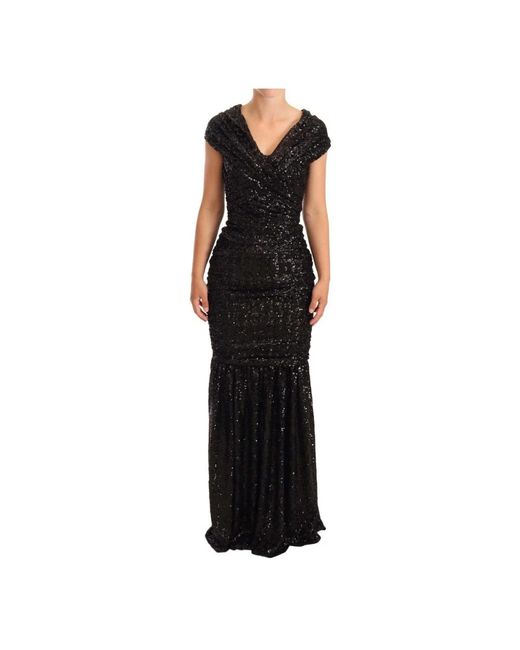 Dolce & Gabbana Dolce Gabbana Black Sequined Open Shoulder Long Gown Dress