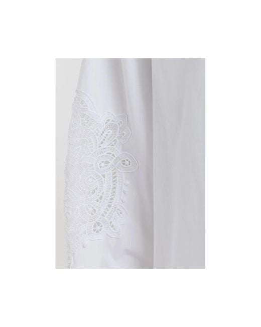 Essentiel Antwerp White Weiße Baumwoll-Langarmhemd-Kleid Mit Stickerei