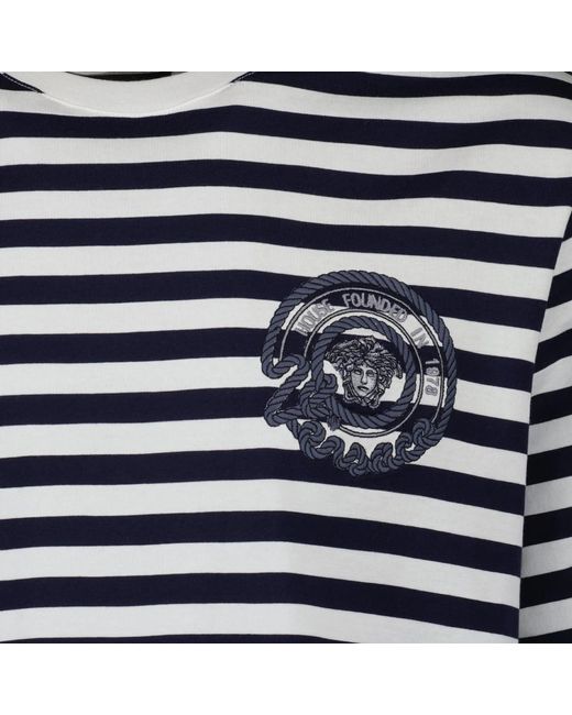 Versace Gestreiftes t-shirt mit gesticktem logo in Blue für Herren
