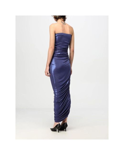 Norma Kamali Blue Metallic Jersey Draped Maxi Kleid