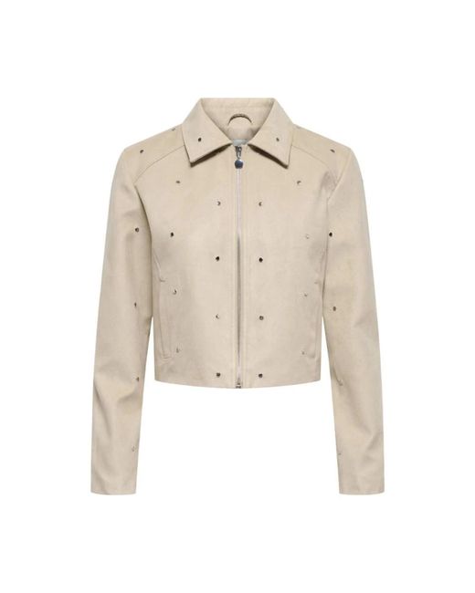 Jacqueline De Yong Natural Klassischer Blazer Mit Rundhalsausschnitt, Langen Ärmeln Und Reißverschluss