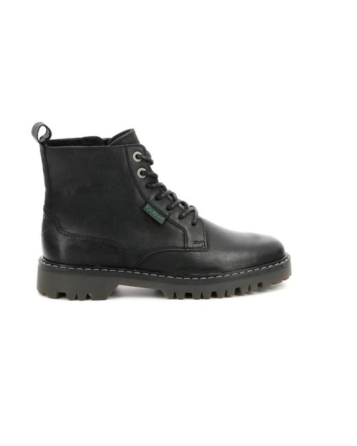 Kickers Schoenen ,Zwart ,Leer Decklock Laarzen Leer Veters Rits in het Black