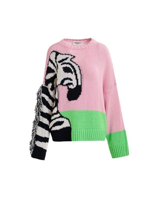 Essentiel Antwerp Green Zebra Jacquard Pullover/Grün/Schwarz