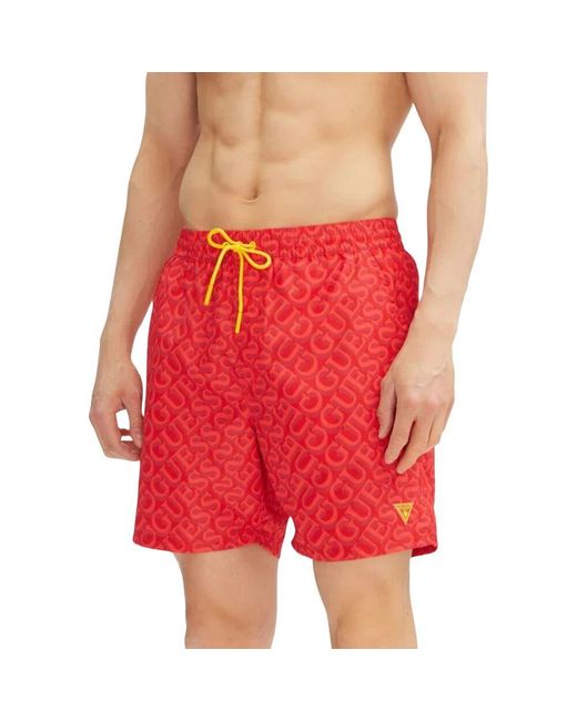 Guess Rote Badehose Glatt Elastische Passform in Red für Herren