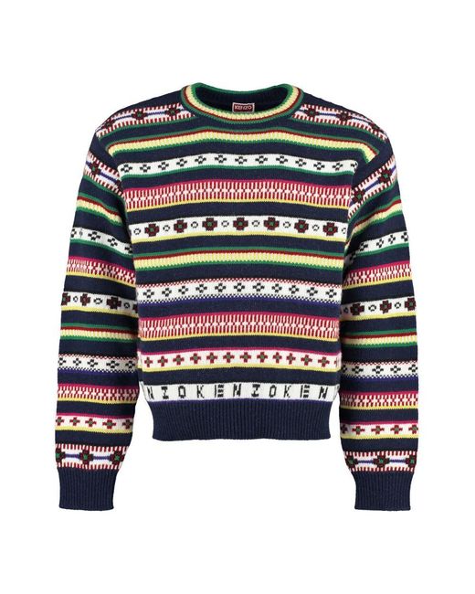 KENZO Gerippter gestrickter wollpullover in Green für Herren