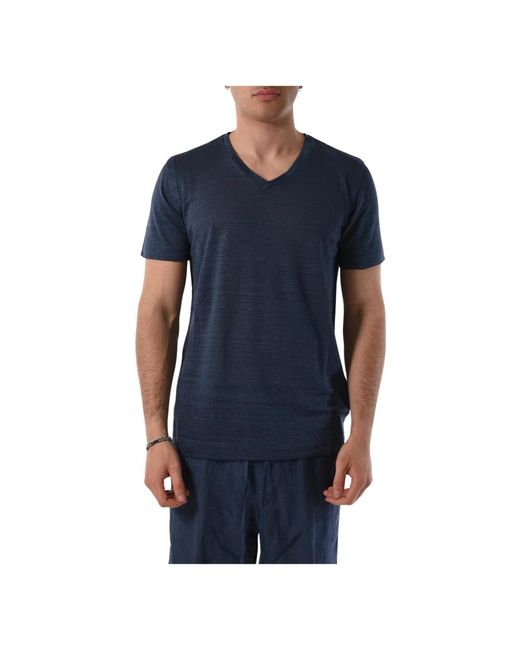 Magliette casual con scollo a v per di 120% Lino in Blue da Uomo