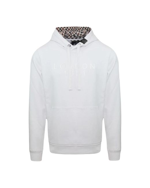 Aquascutum Einfarbiger baumwoll-sweatshirt mit kapuze in White für Herren