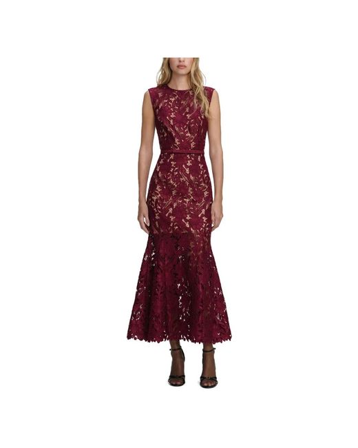 Self-Portrait Kleedjes ,Paars ,Polyester Guipure Lace Midi Jurk in het Red