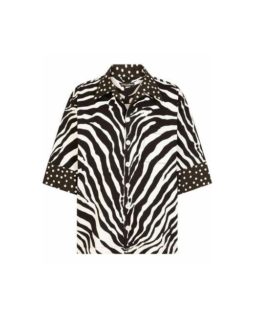 Camicia in cotone a maniche corte con bottoni in madreperla di Dolce & Gabbana in Black da Uomo