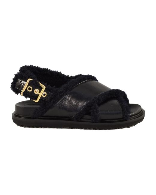 Marni Schoenen ,Zwart ,Leer Platte Sandalen in het Black
