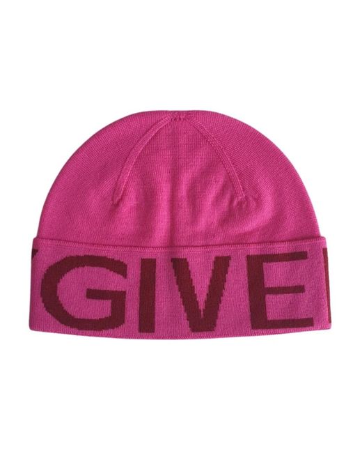 Givenchy Accessoires ,Roze ,Wol Merino Wollen Jacquard Beanie in het Pink