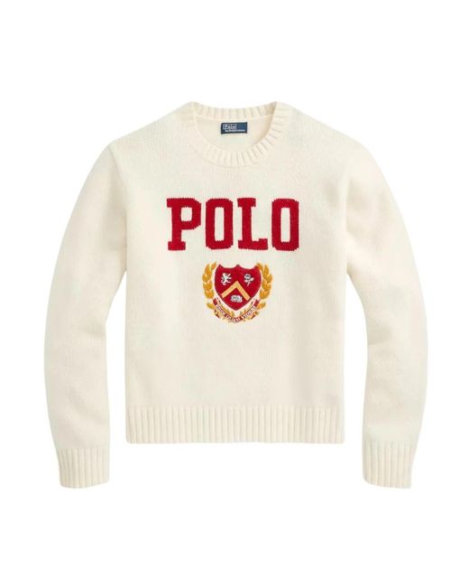 Ralph Lauren White Wollpullover mit wappen und logo