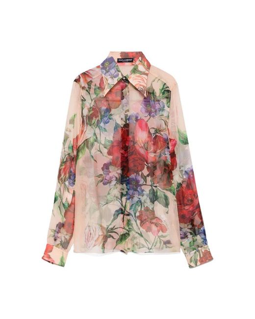 Dolce & Gabbana Pink Multicolour Hemd Halbtransparent Rosa Stil