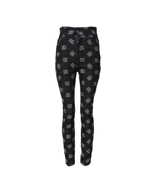 Dolce & Gabbana Logo Print High Waist Skinny Jeans in het Black