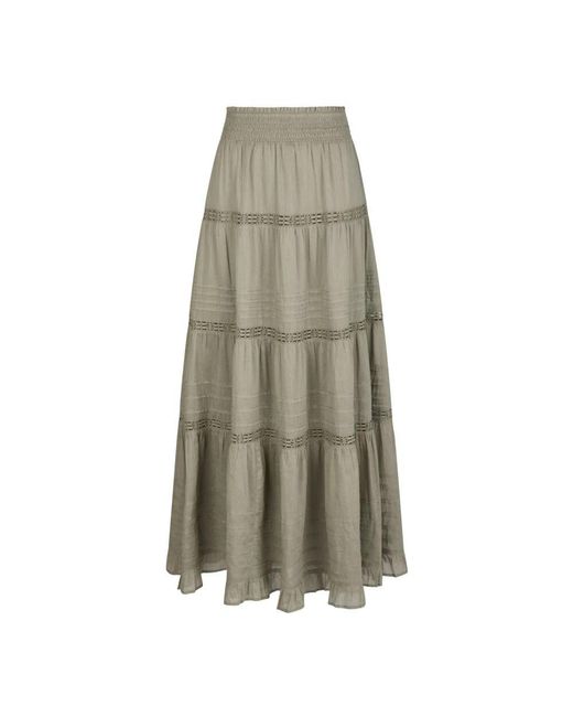 Neo Noir Natural Rauchgrüner Voile Maxirock Mit Spitzen Details
