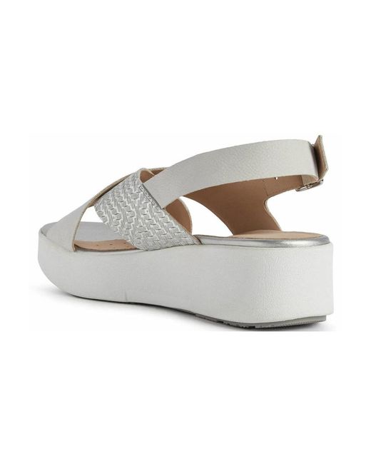 Geox Metallic Weiße flache sandalen für frauen