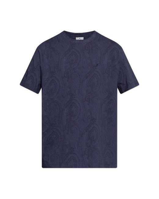 Etro Tops ,Blauw ,Katoen Katoenen T-Shirt Met Arnica-Motief in het Blue voor heren