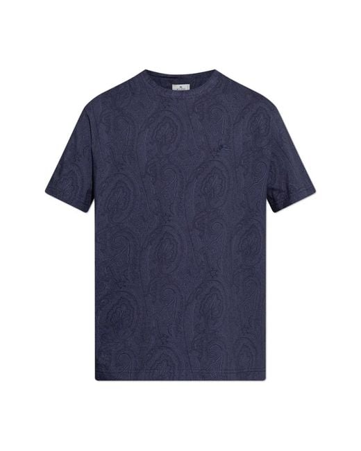 Etro Tops ,Blauw ,Katoen Katoenen T-Shirt Met Arnica-Motief in het Blue voor heren