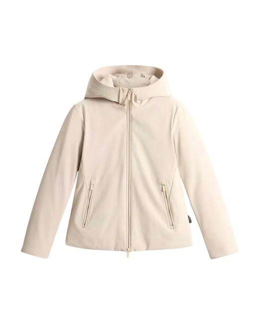 Woolrich Jassen ,Polyester Tech Soft Shell Hooded Parka in het Natural voor heren