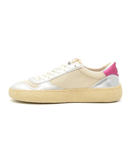 PURAAI Pink Weiße stoff-sneakers mit silbernen und fuchsiafarbenen details