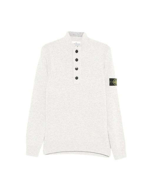 Stone Island White V-Neck Knitwear for men