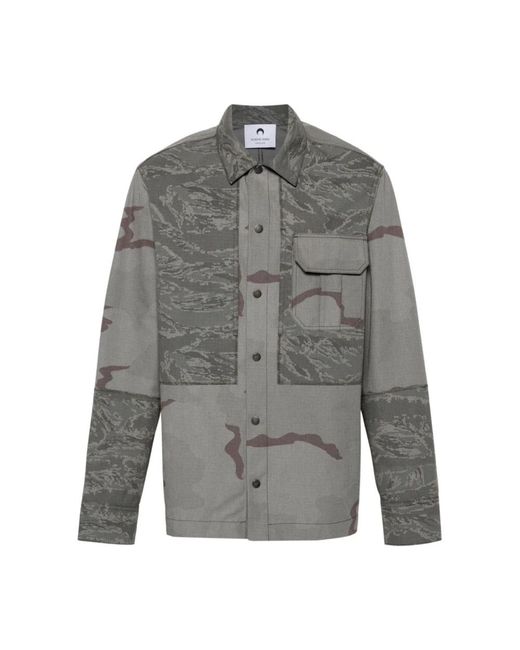 MARINE SERRE Jassen ,Grijs ,Katoen Grijze Ripstop Texture Jas Met Logo Patch in het Gray voor heren