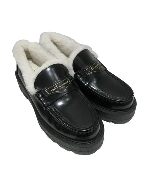 Dior Black Leder logo loafers shearling innensohle