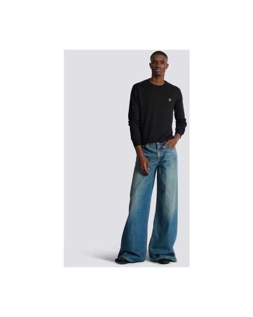 Balmain Blue Round-Neck Knitwear for men