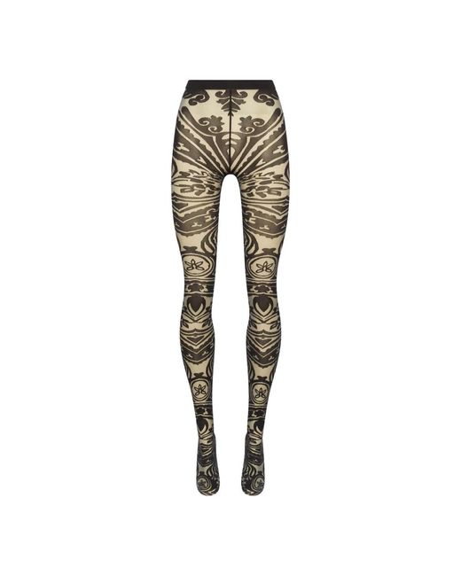 Wolford Ondergoed ,Zwart ,Wol Tattoo Print Sheer Zwarte Panty's in het Black