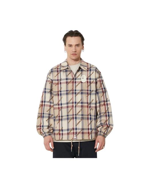 A Bathing Ape Logo Check Pattern Coach Jacket in Brown für Herren