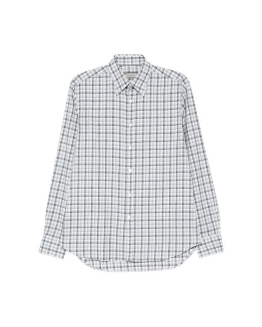 Canali Geruite Lange Mouw Knoopblouse in het Gray voor heren