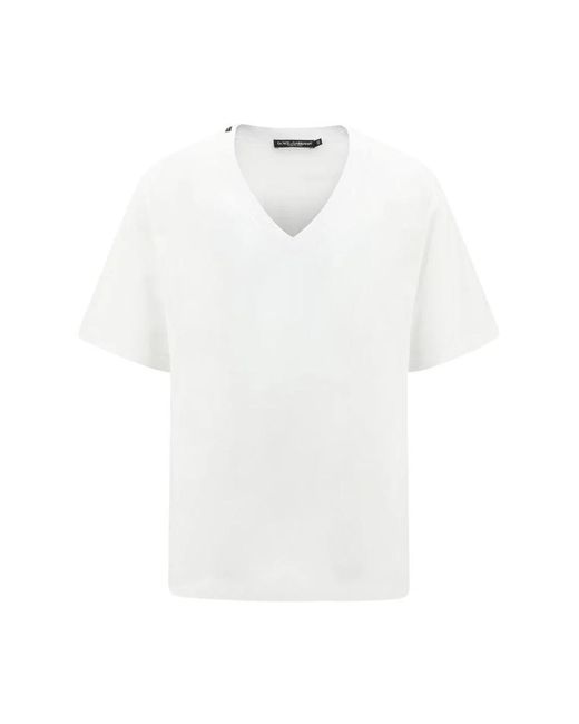 T-shirt in cotone a girocollo monocromatica di Dolce & Gabbana in White da Uomo