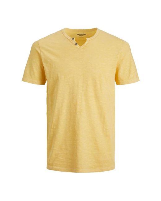 Jack & Jones T-shirt mit split neck und slub-gewebe in Yellow für Herren