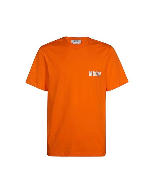 MSGM Tops ,Oranje ,Katoen Logo Detail Katoenen T-Shirt in het Orange voor heren