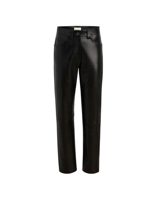 Khaite Black Leather Trousers
